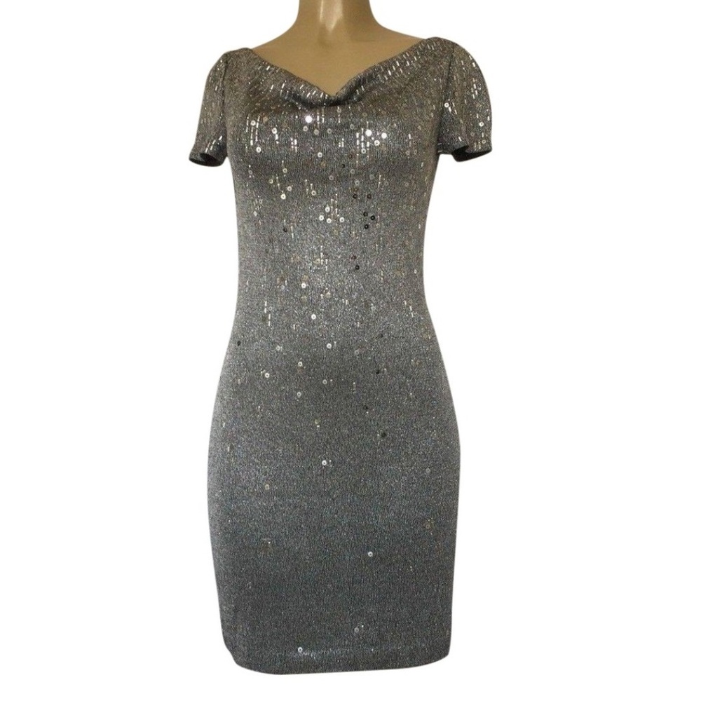 St John Knit Dress Mini Gray Silver Metallic 2 XS